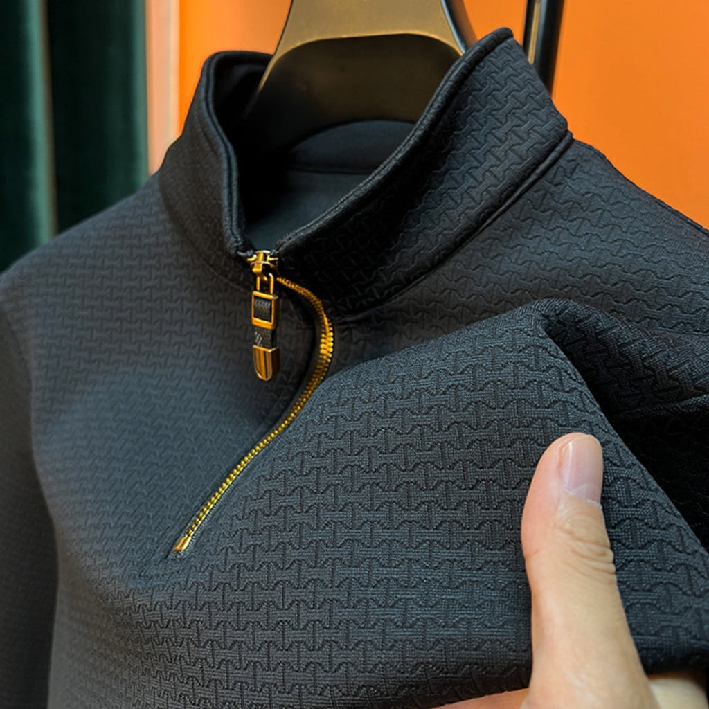 Men's Stand Collar Long Sleeve Turtleneck Zipper Top