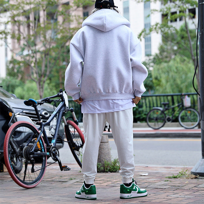 Fashion Solid Color Zipper Hooded Jacket Men