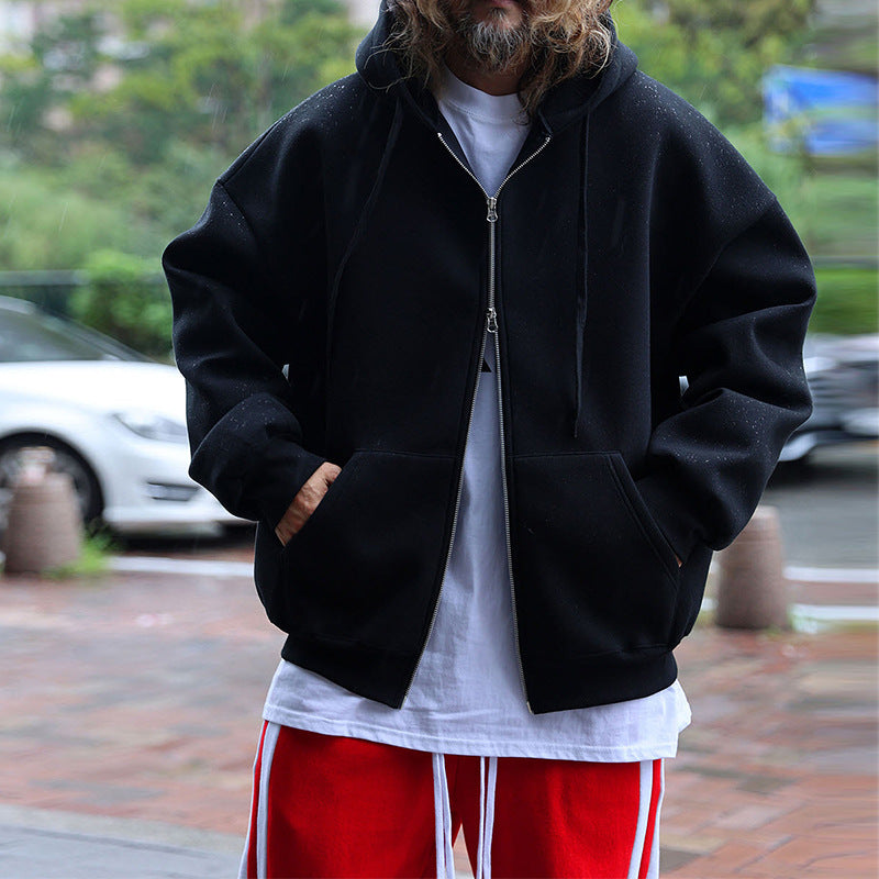 Fashion Solid Color Zipper Hooded Jacket Men