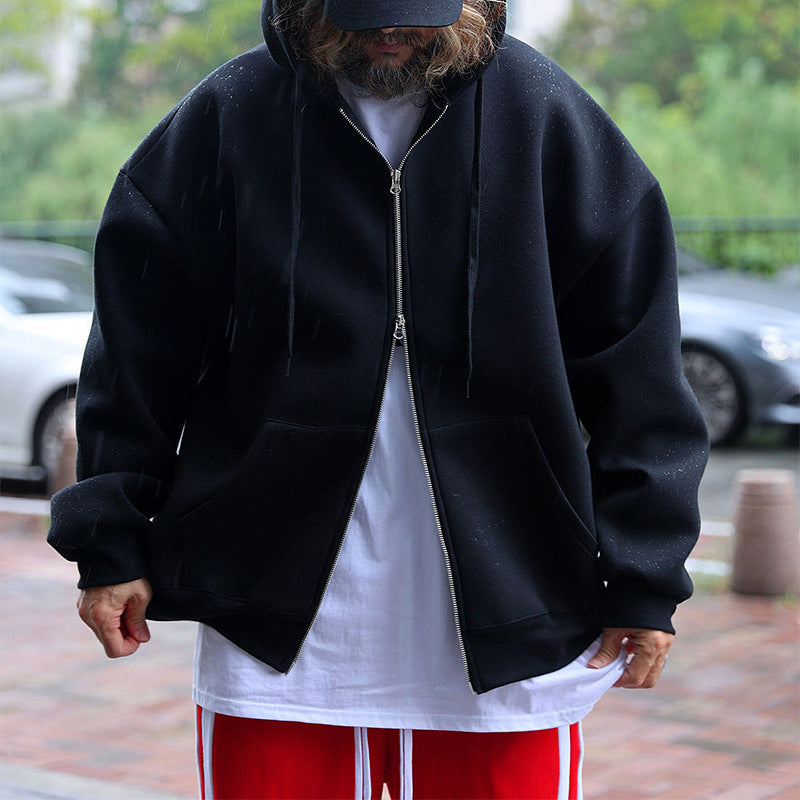 Fashion Solid Color Zipper Hooded Jacket Men