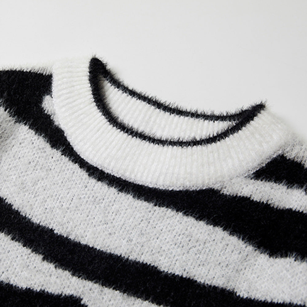 Lazy Wind Zebra Pattern Sweater Men's Ins Street Trend Loose Round Neck