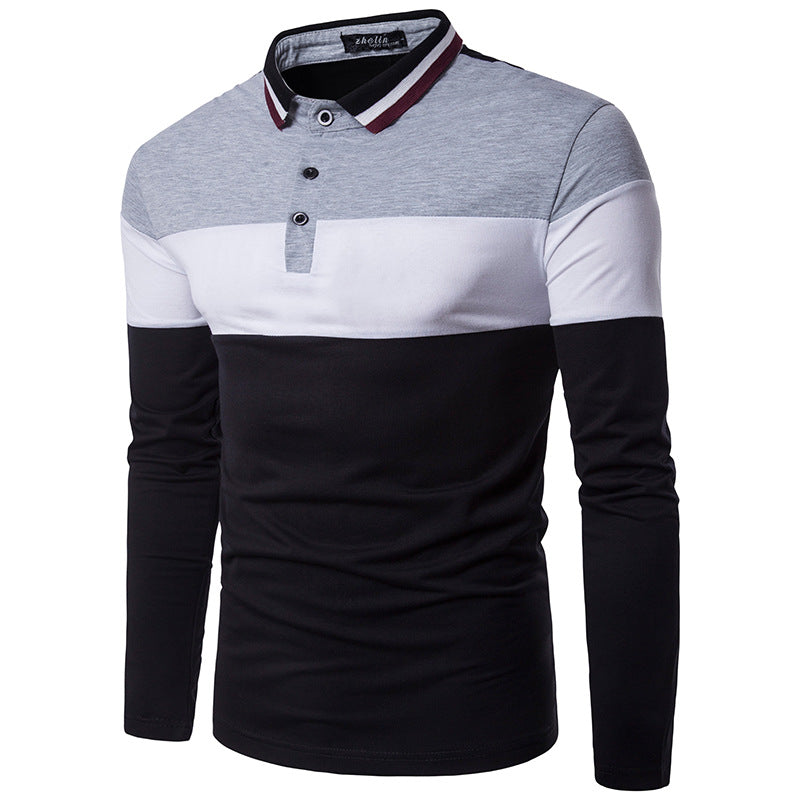 Men's lapel polo color matching thin long sleeves