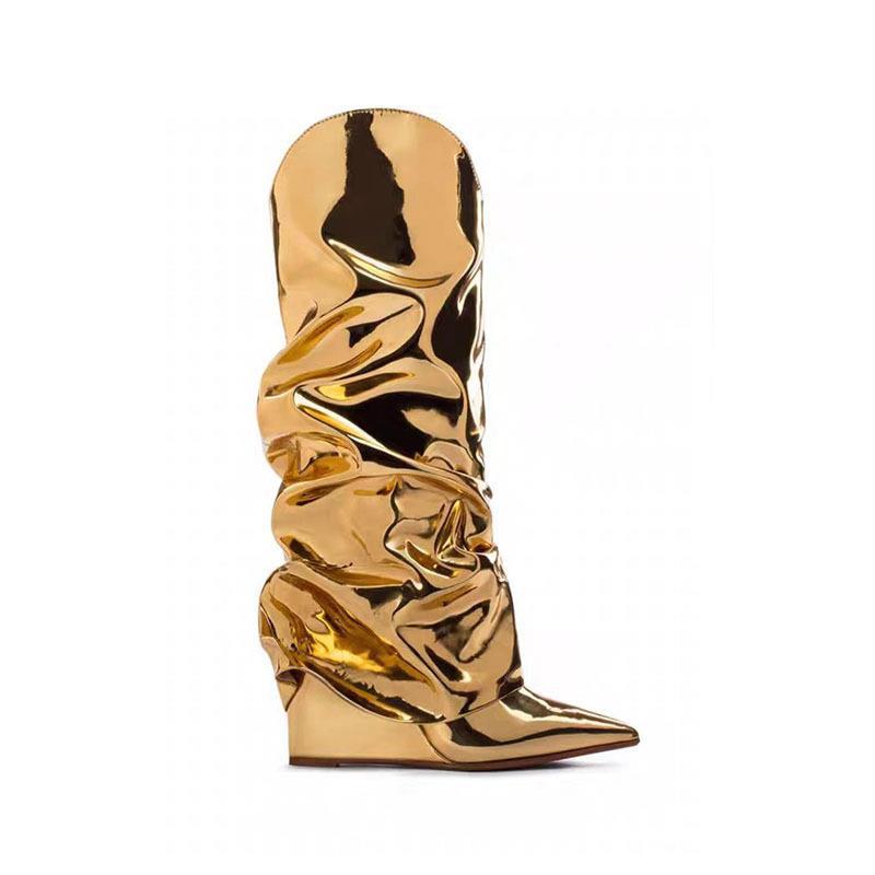 New Bright Noodle Wedge Wrinkle Boots