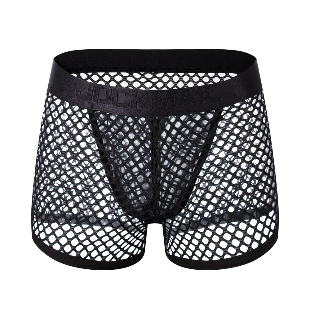 Men's Solid Color Mesh Low Waist Four Corner Underwear