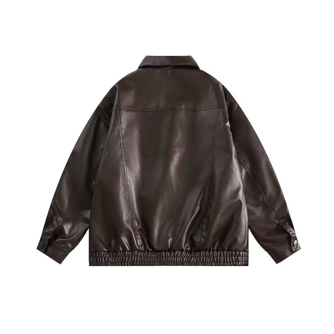 Retro Spring And Autumn New Leather Coat Coat Men's American Casual Loose Motorcycle Clothing