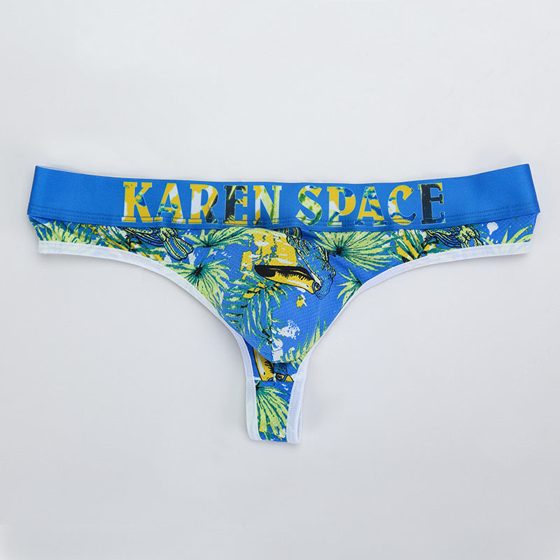 New Men's Thong T-pants Ice Silk Printed Breathable