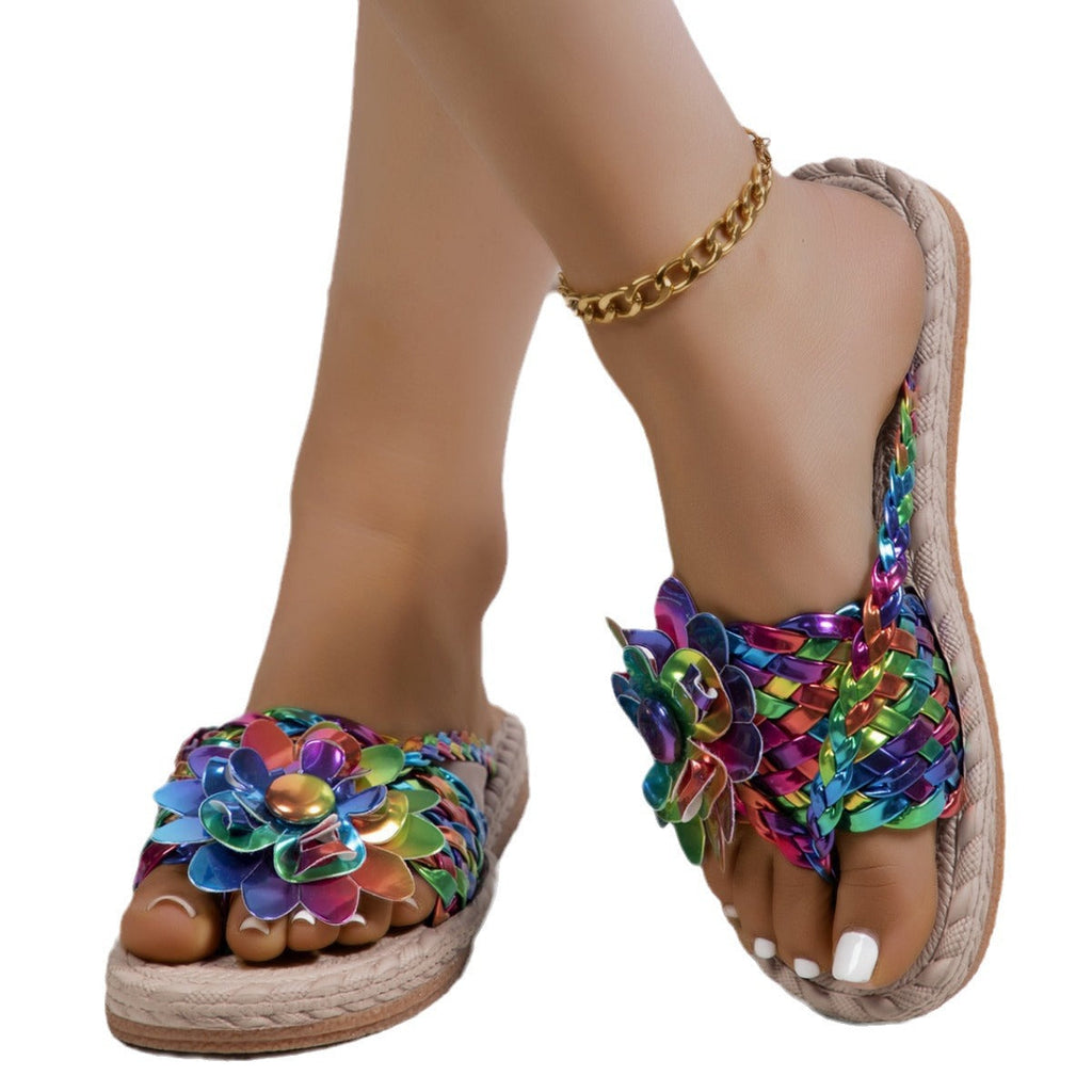 Plus Size Women's All-Match Platform Sandals Temu Simple Elegant Beach Sandals Flowers