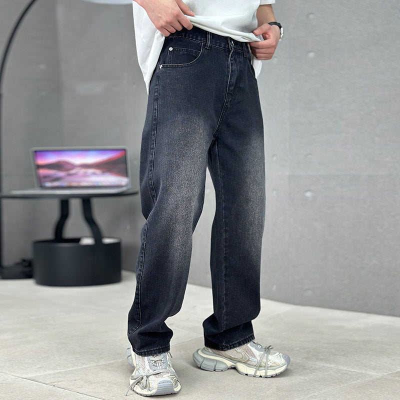 Fashion Pockets Jeans Men's Wide-leg Straight Trousers Versatile Casual Long Pants Streetwear Clothing