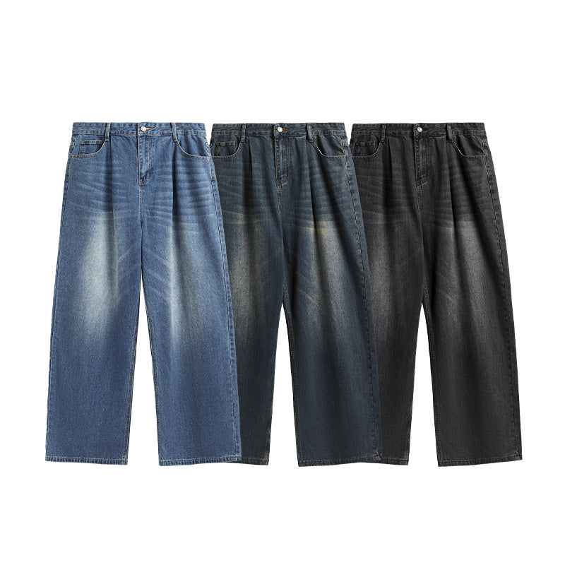 Loose Straight Men's Clothing Mid-high Waist Washed Wide Leg Jeans