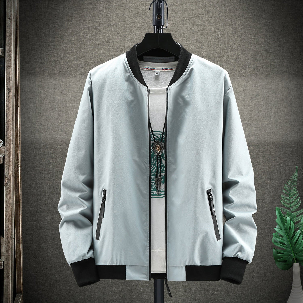 Trendy Top Coat Stand Collar Solid Color Casual Jacket