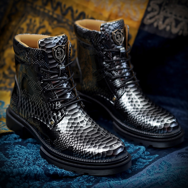 Men's Snake Pattern Color Changing Martin Shoes