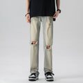 Men's Yellow Mud Washed Distressed Knee Ripped Jeans