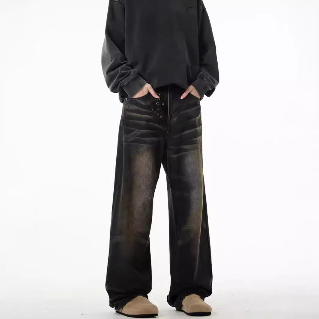 American High-street Wasteland Style Retro Straight-leg Jeans For Men