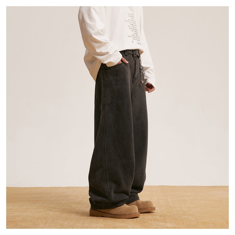 Retro Washed Men's Loose Straight Black Jeans