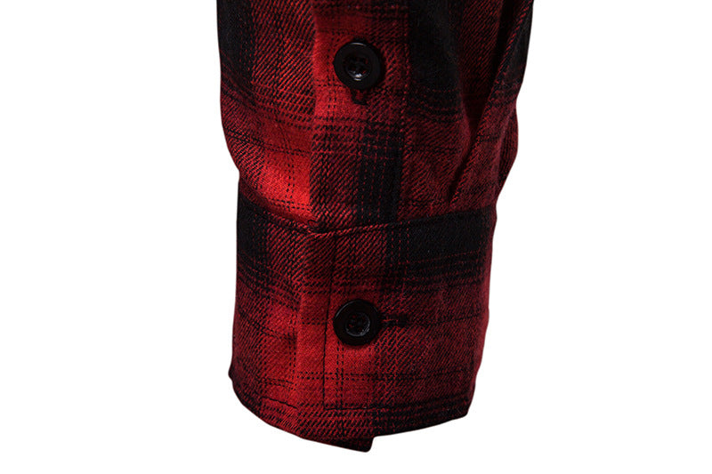 Men's Business Spring And Autumn Plaid Casual Hooded Long-Sleeved Shirt