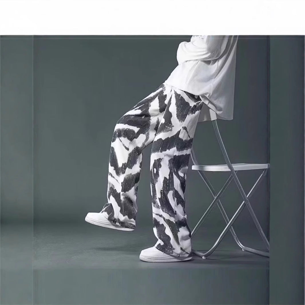 New High Street Tie-dyed Graffiti Wide-leg Pants Men