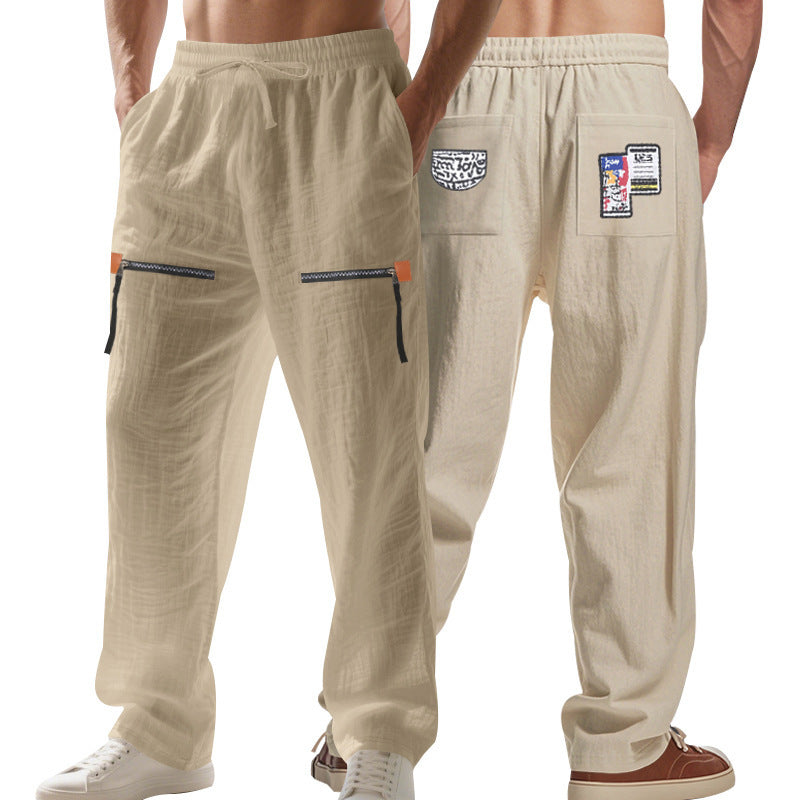 Linen Autumn Men's Loose Trendy Zipper Men's Casual Pants