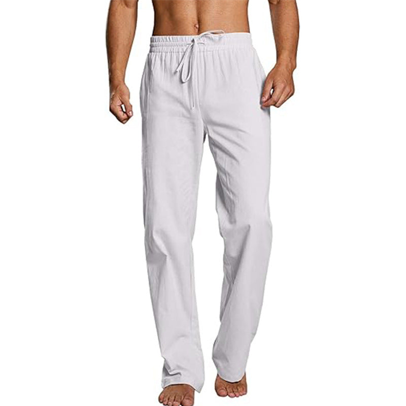 Cotton And Linen Loose Elastic Drawstring Waist Trousers