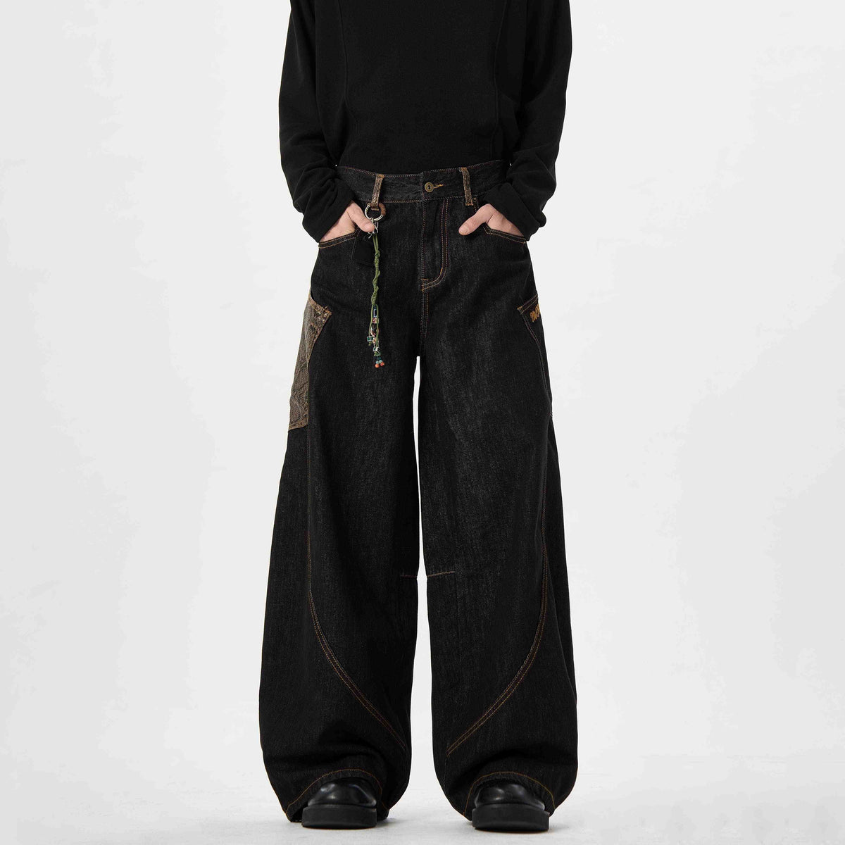 Black Jeans With Wide Legs For Men And Women