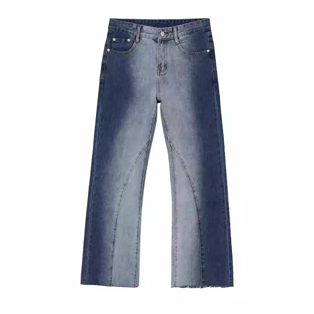 Contrast Color Tie-dye Gradient Jeans Slightly Flared Casual Pants