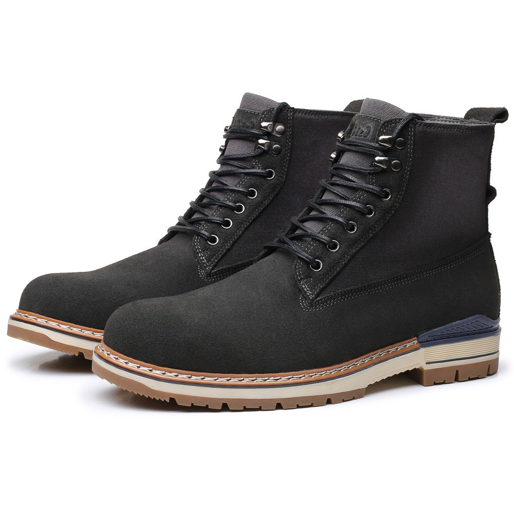 Leather Martin Boots Men's Shoes Ark Bird Top Layer Cowhide High Top