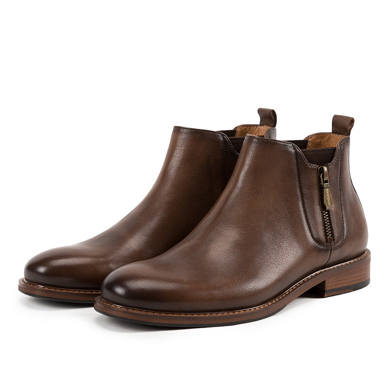 First Layer Cowhide Casual Short Boots Side Zipper Male Martin Boots
