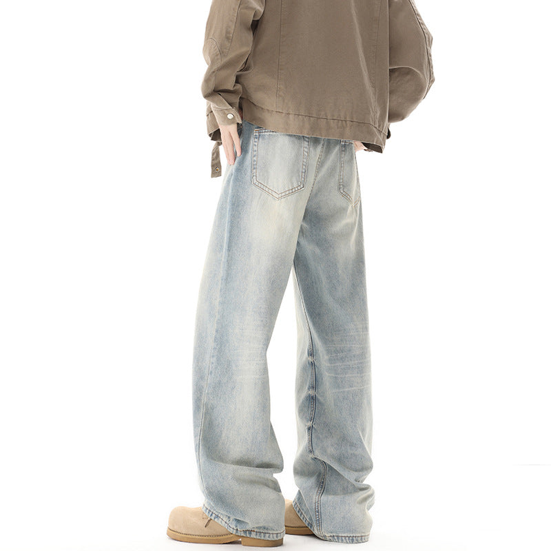Men's Retro Light Blue Straight Casual Jeans