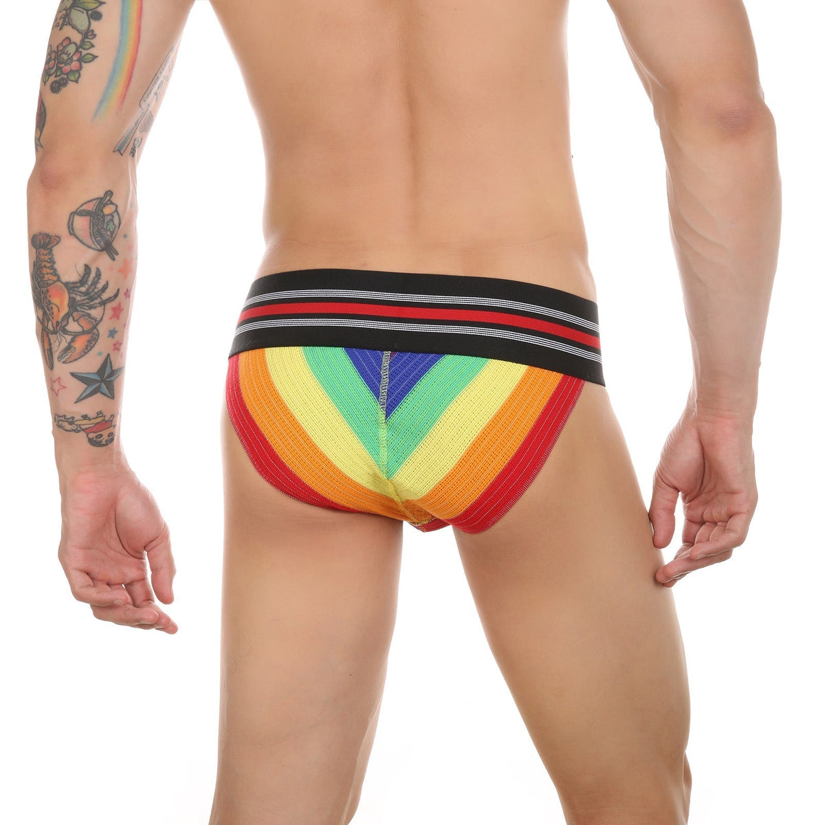 Men's Ultra-wide Waist High-cut High-elastic Rainbow Sports Underwear