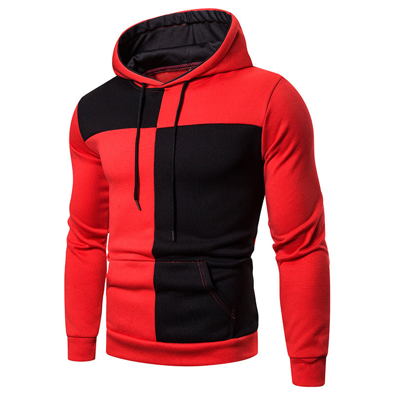 Men's Contrast Stitching Casual Sweater European Size Hooded Slim Pullover Jacket