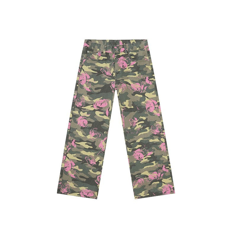 Camouflage Basic Style Straight Washed Jeans
