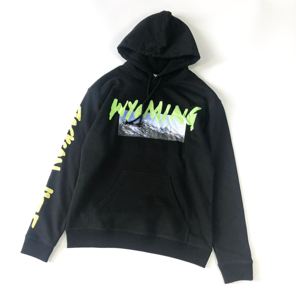 Snow Mountain Graffiti Letter Pattern Men's And Women's Loose Hoodie