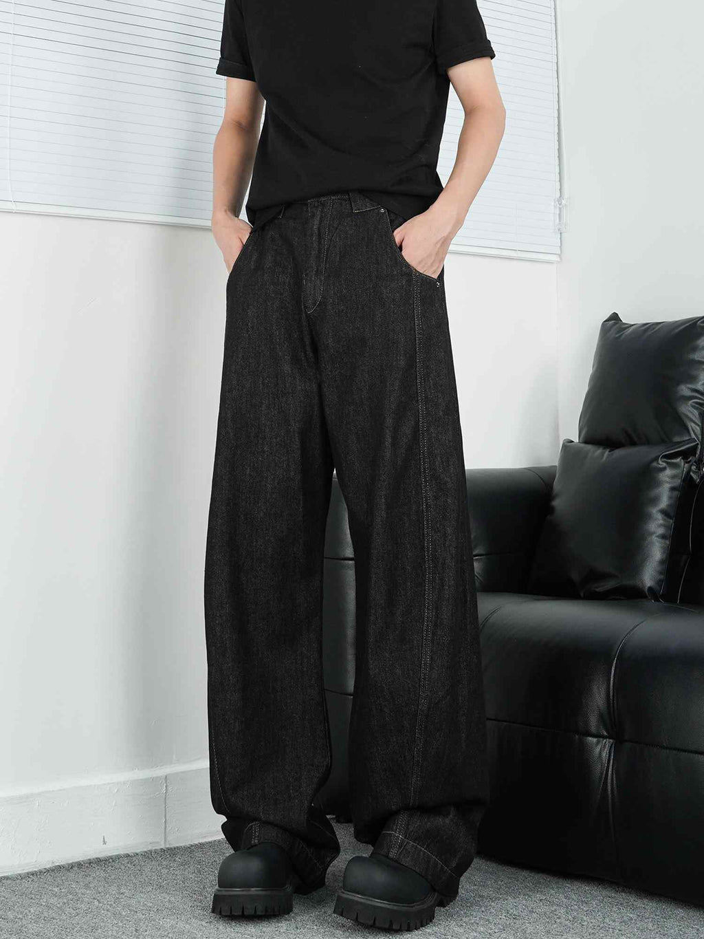 Black Wide-leg Jeans Men's Loose Mopping Casual Pants