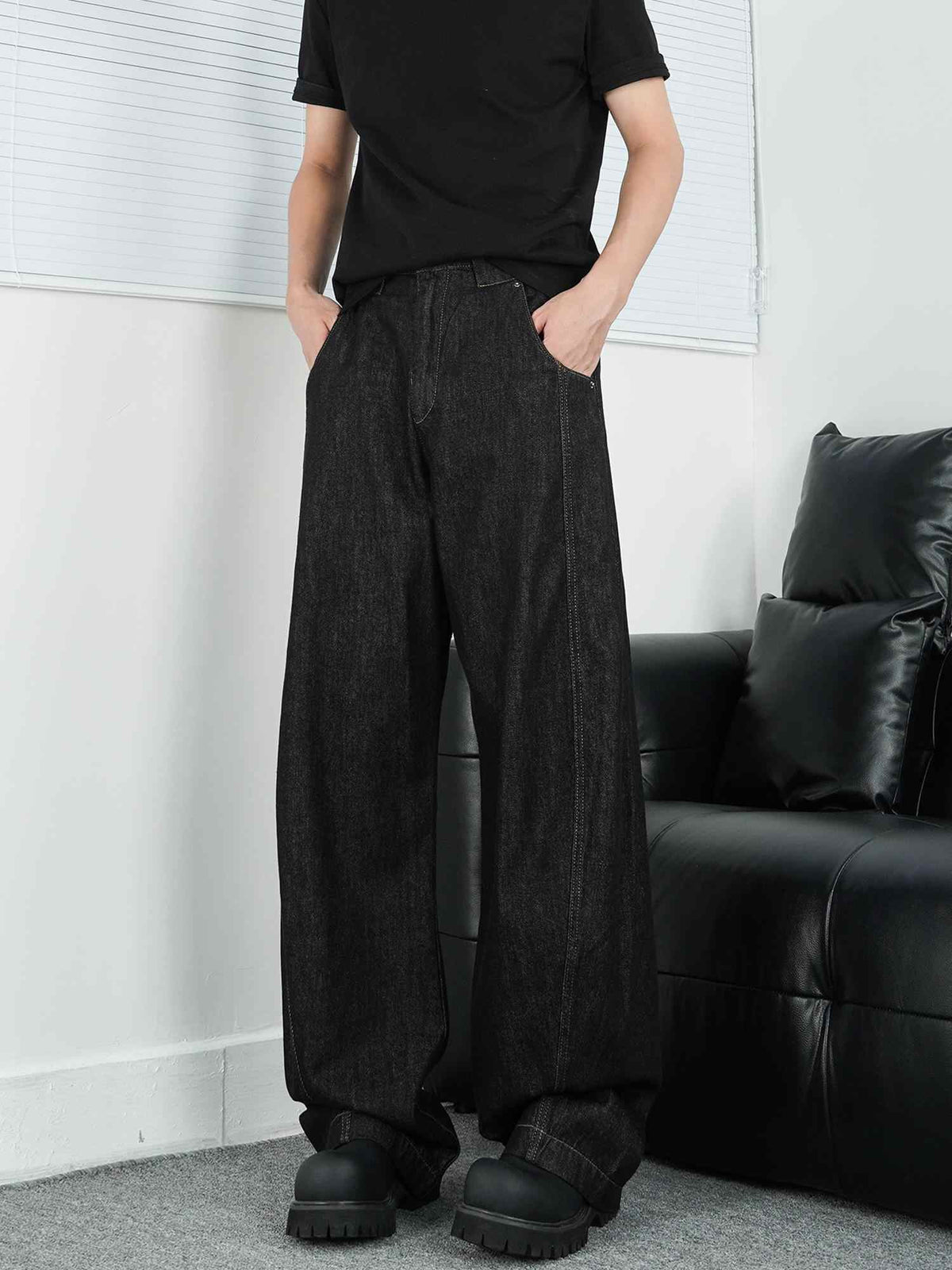 Black Wide-leg Jeans Men's Loose Mopping Casual Pants