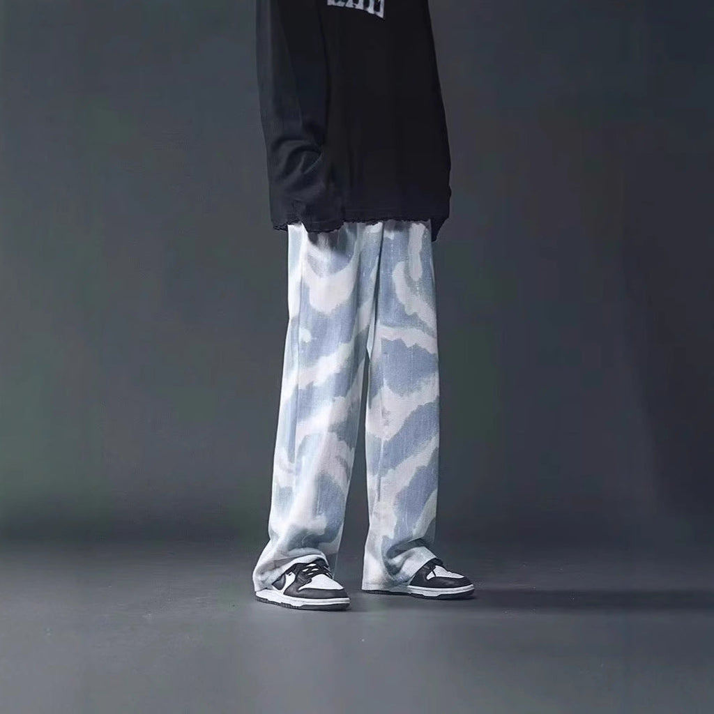 New High Street Tie-dyed Graffiti Wide-leg Pants Men