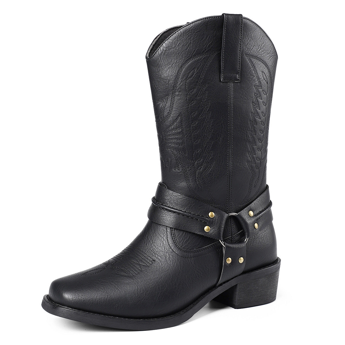 Men's Casual High Heel Leather Boots Large Size Simple Retro