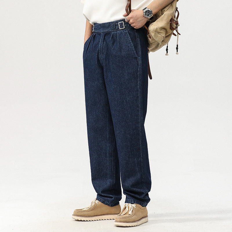 Blue Denim Straight High Waist Jeans For Men