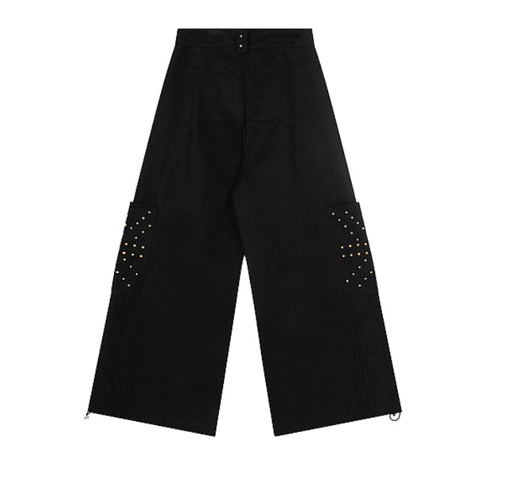 European And American High Street Geometric Pattern Rivet Design Sports Pants