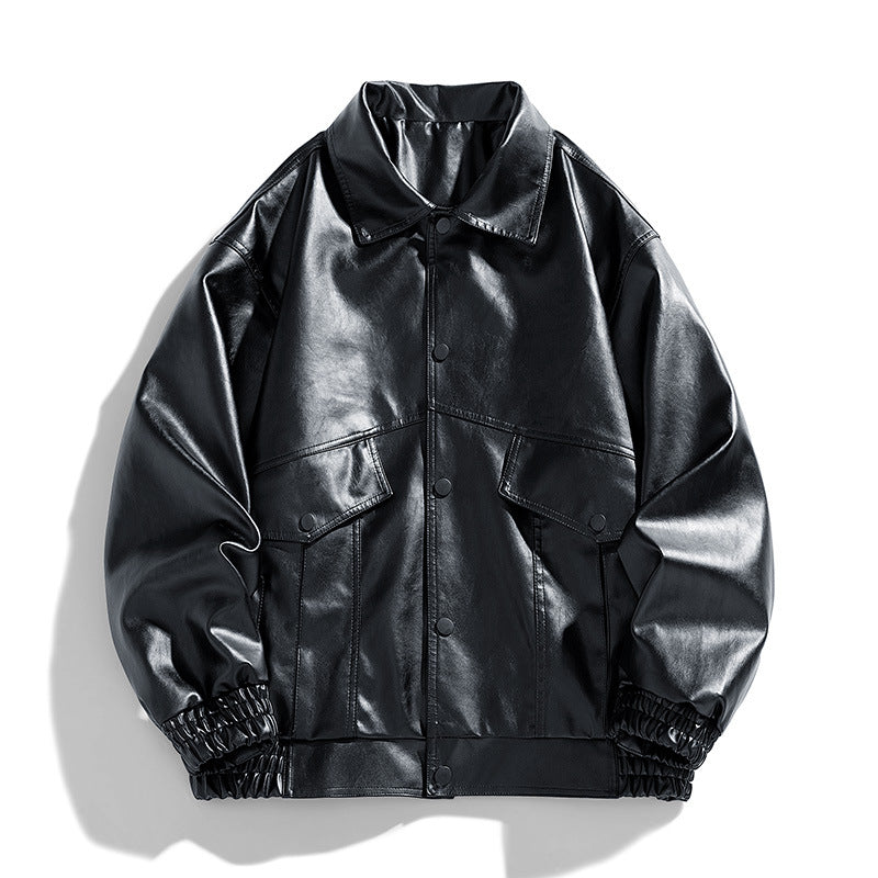 Embroidery New Men's PU Leather Coat