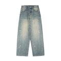 Retro Worn Looking Washed-out Green Blue Jeans For Men