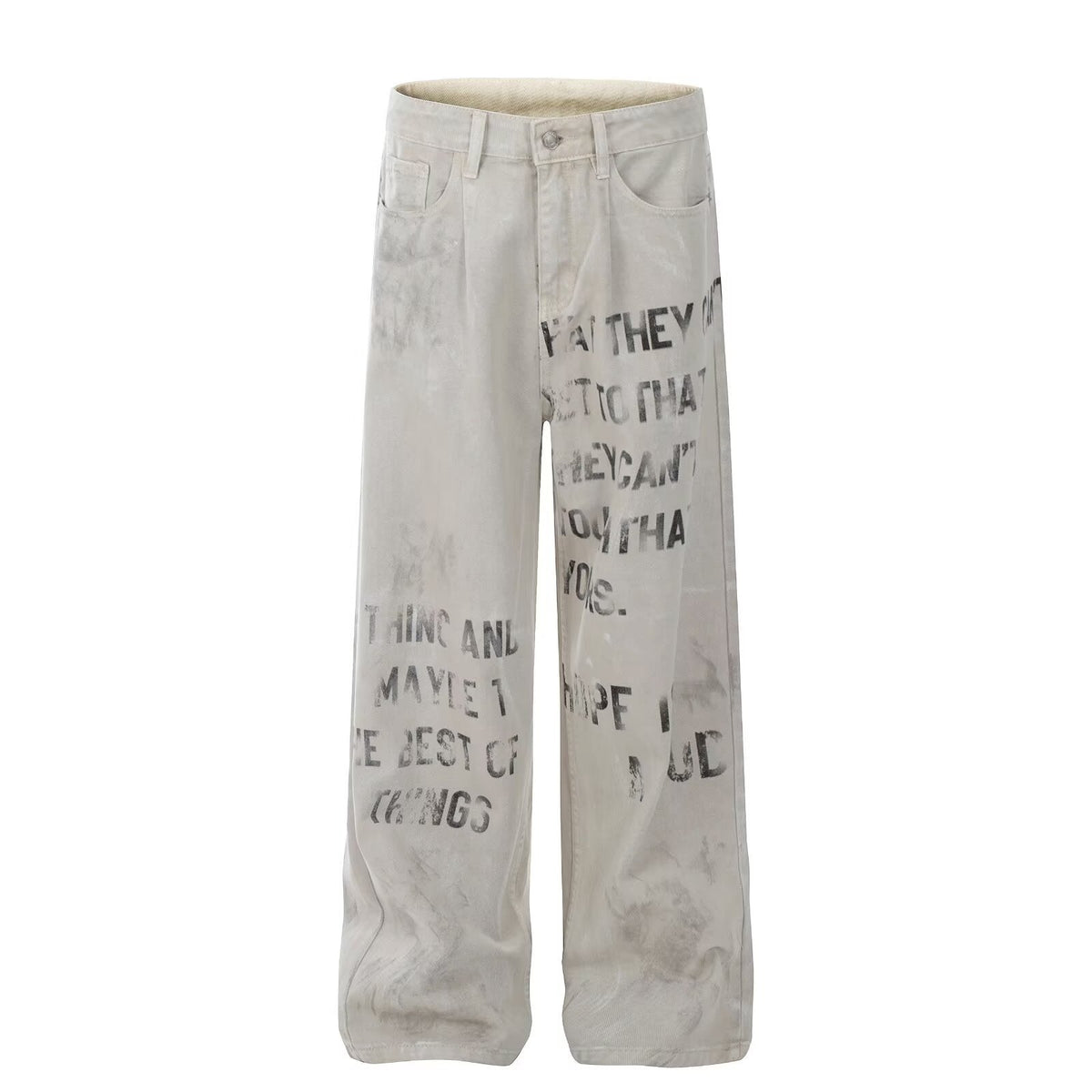American Retro Distressed Slogan Letter Printed Jeans