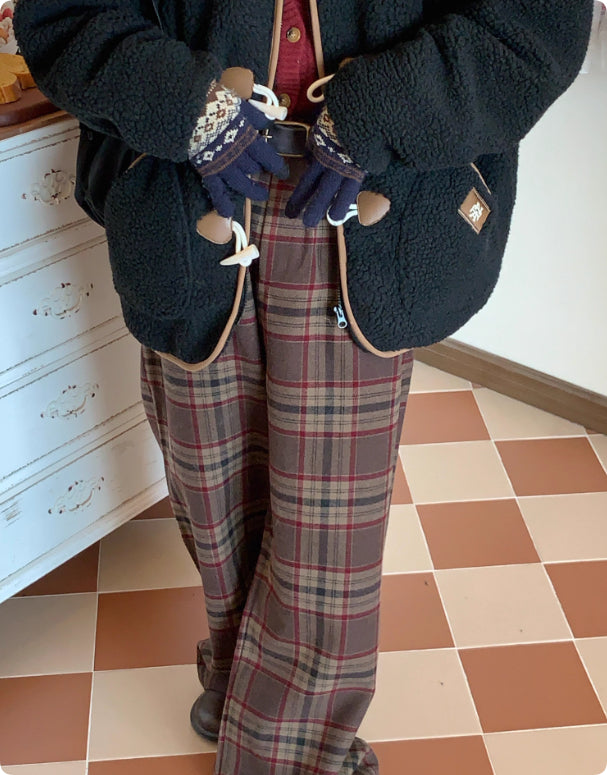 Retro Plaid Woolen Thick Casual Trousers