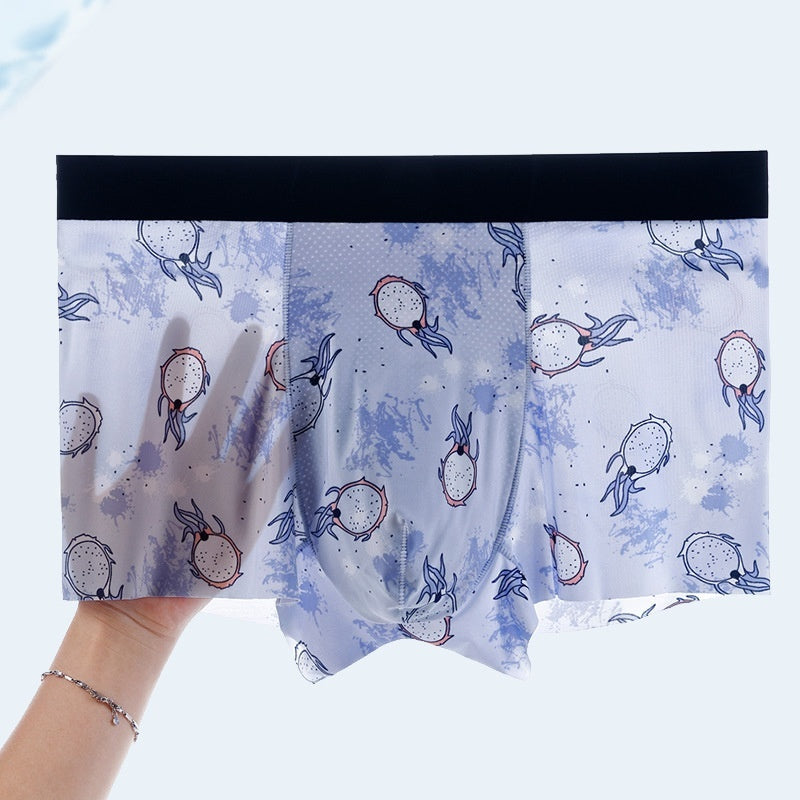 Digital Printing Men's Honeycomb U Convex Boxer Briefs Ice Silk Seamless