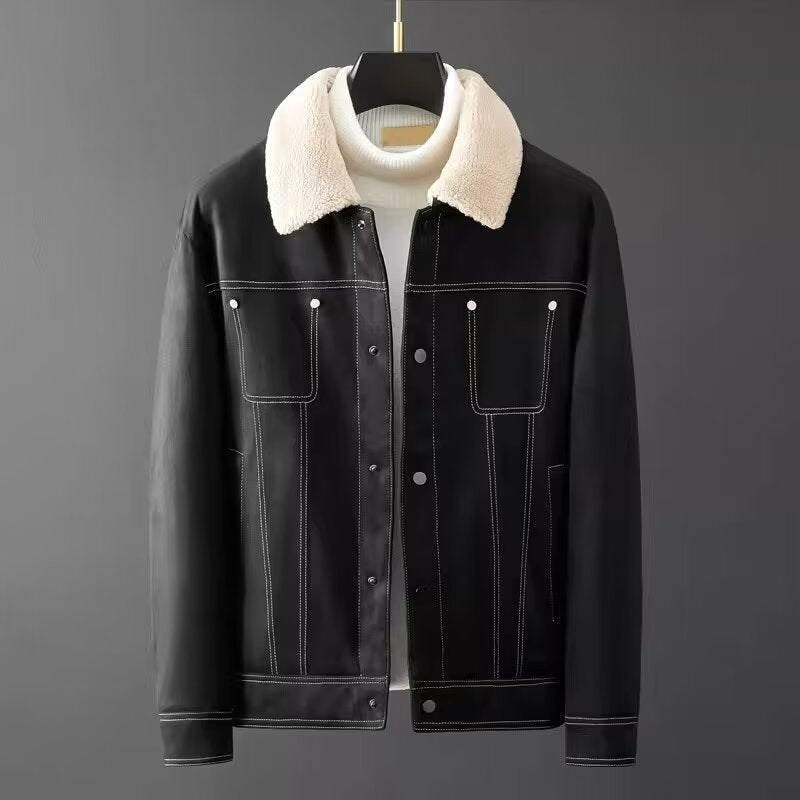 Suede Fabric Jacket Men's Short Autumn And Winter Thickened Work Clothes