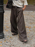 Brown Elastic Waist Drawstring Casual Pants