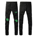 American Street Washing Process Green Patch Jeans