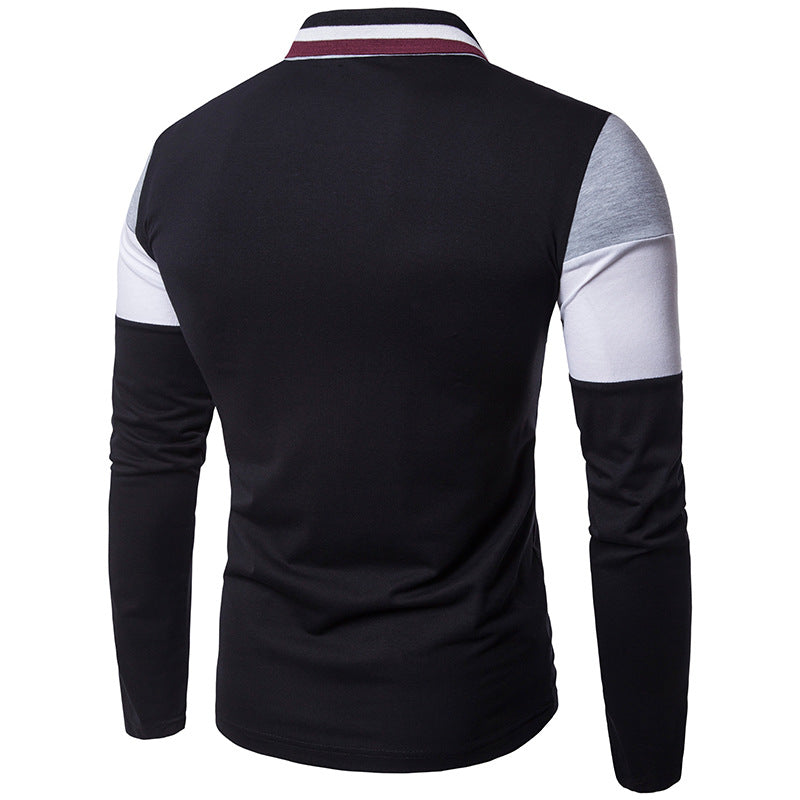 Men's lapel polo color matching thin long sleeves