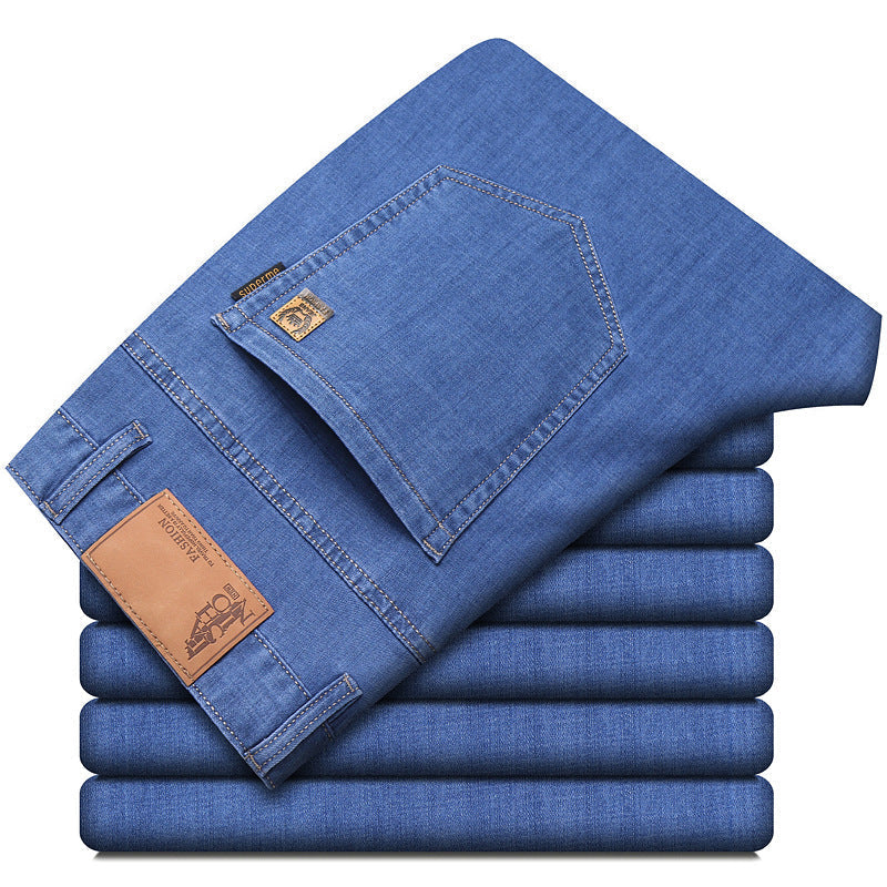 Men SpringSummer Denim Pants Loose Straight Leg Style Business Wear For Middle Aged Men