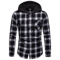 Men's Business Spring And Autumn Plaid Casual Hooded Long-Sleeved Shirt