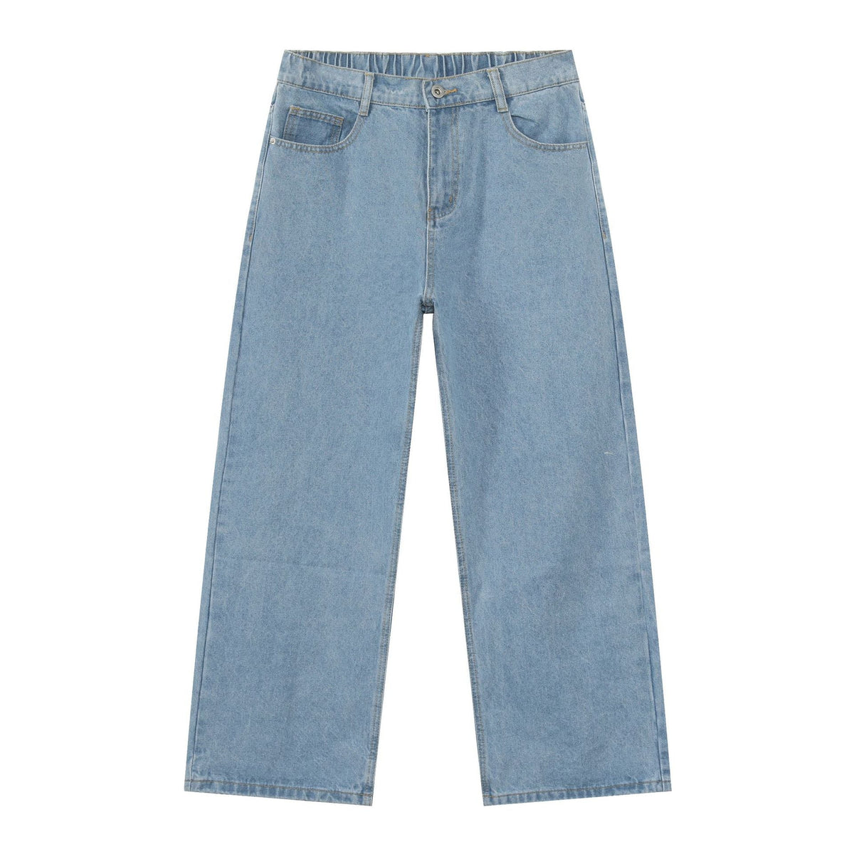 Korean Style Retro Half Elastic Waist Loose Straight Jeans Men's American Style