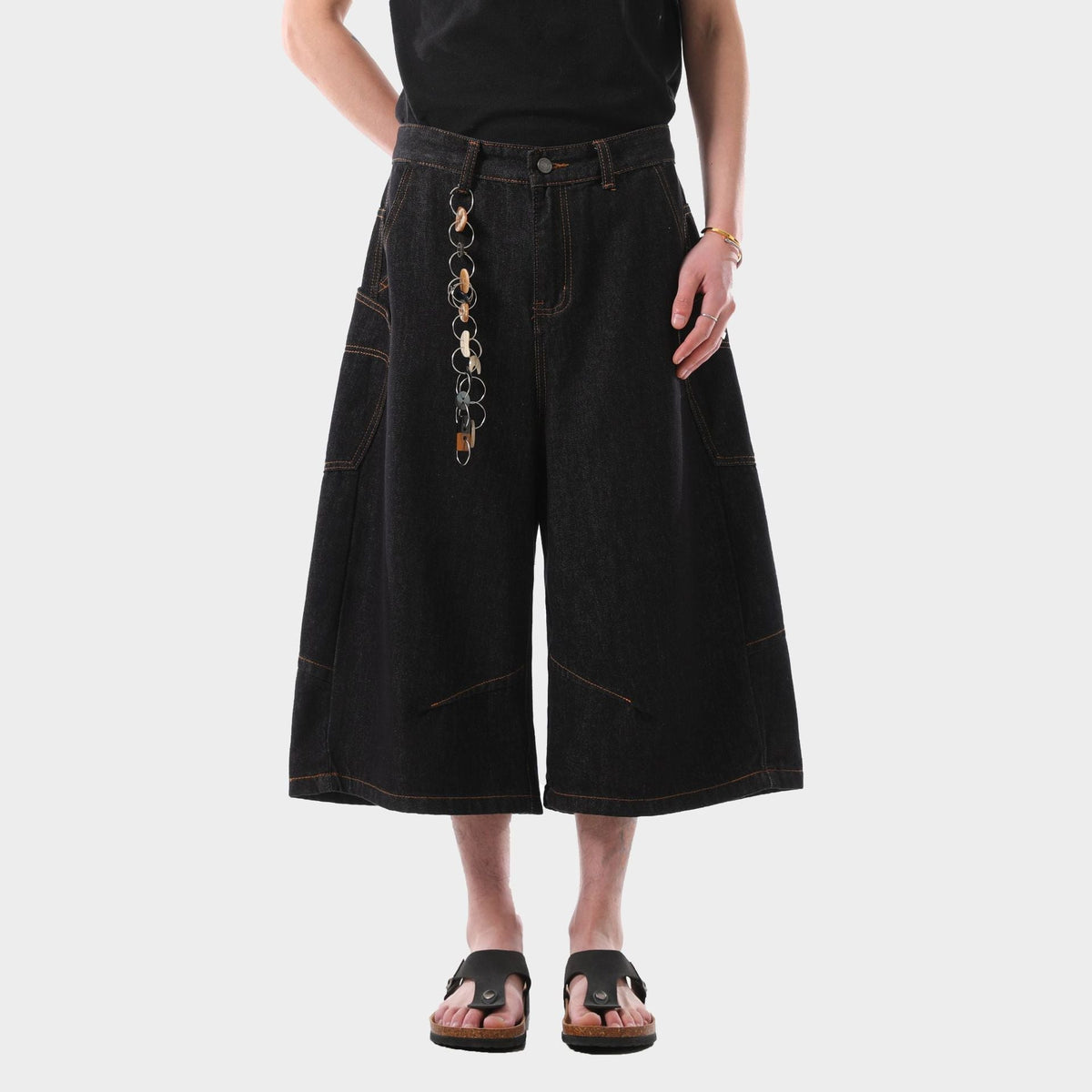 Retro Washed Side Pocket Denim Cropped Pants Men